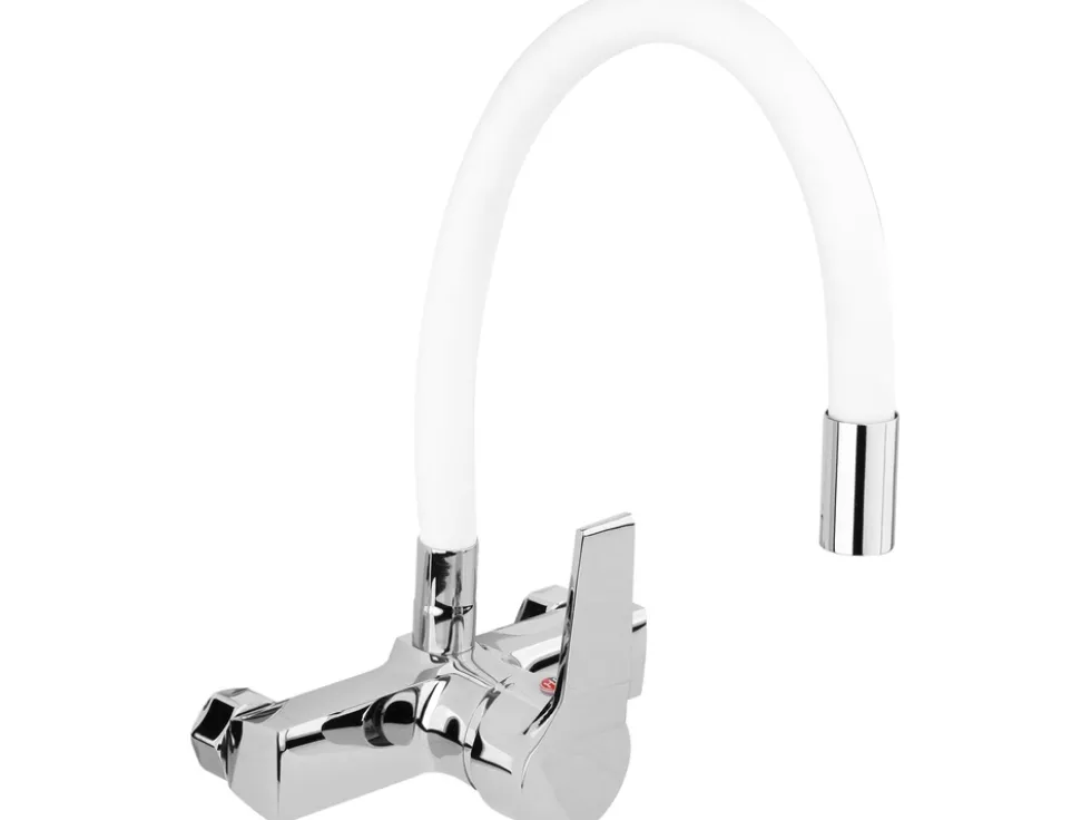 BATERIA ZLEWOZMYWAKOWA ŚCIENNA Z ELASTYCZNĄ WYLEWKĄ FLEXIBLE WHITE