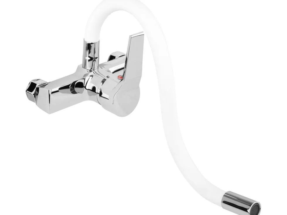 BATERIA ZLEWOZMYWAKOWA ŚCIENNA Z ELASTYCZNĄ WYLEWKĄ FLEXIBLE WHITE