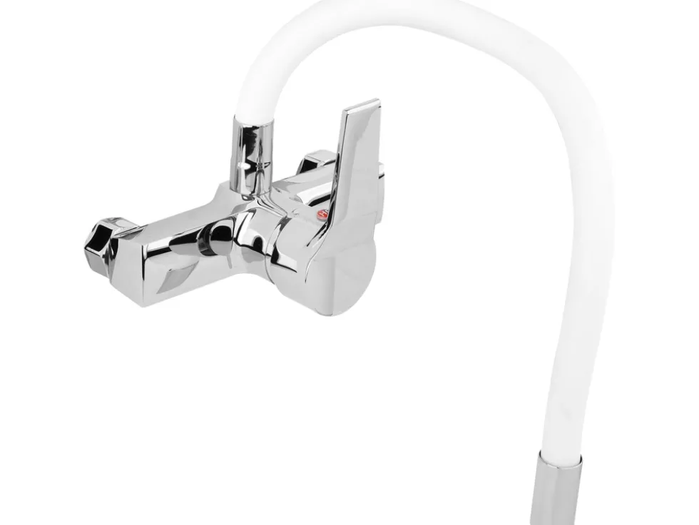 BATERIA ZLEWOZMYWAKOWA ŚCIENNA Z ELASTYCZNĄ WYLEWKĄ FLEXIBLE WHITE