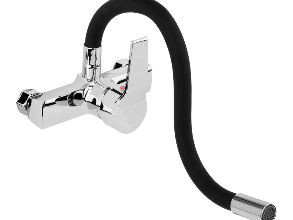 BATERIA ZLEWOZMYWAKOWA ŚCIENNA Z ELASTYCZNĄ WYLEWKĄ FLEXIBLE BLACK