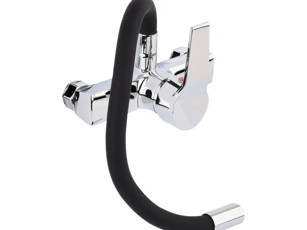 BATERIA ZLEWOZMYWAKOWA ŚCIENNA Z ELASTYCZNĄ WYLEWKĄ FLEXIBLE BLACK