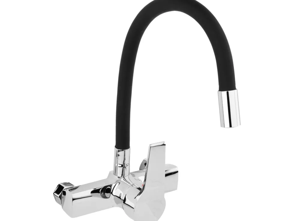 BATERIA ZLEWOZMYWAKOWA ŚCIENNA Z ELASTYCZNĄ WYLEWKĄ FLEXIBLE BLACK