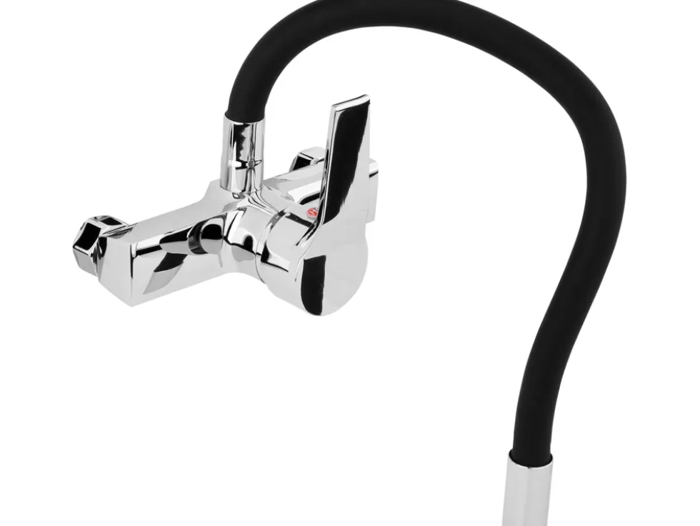 BATERIA ZLEWOZMYWAKOWA ŚCIENNA Z ELASTYCZNĄ WYLEWKĄ FLEXIBLE BLACK