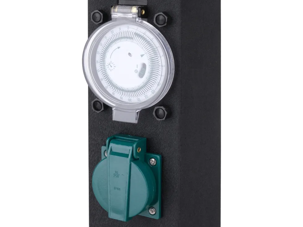 GNIAZDO OGRODOWE SŁUPEK STAL IP44 2X230V Z PROGRAMATOREM