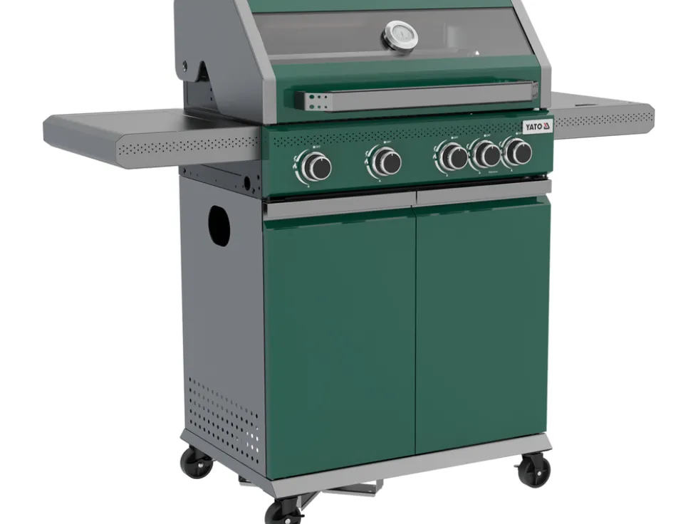 GRILL GAZOWY OKAYA 4+1, 14,2KW, Z SZYBĄ, ZIELONY
