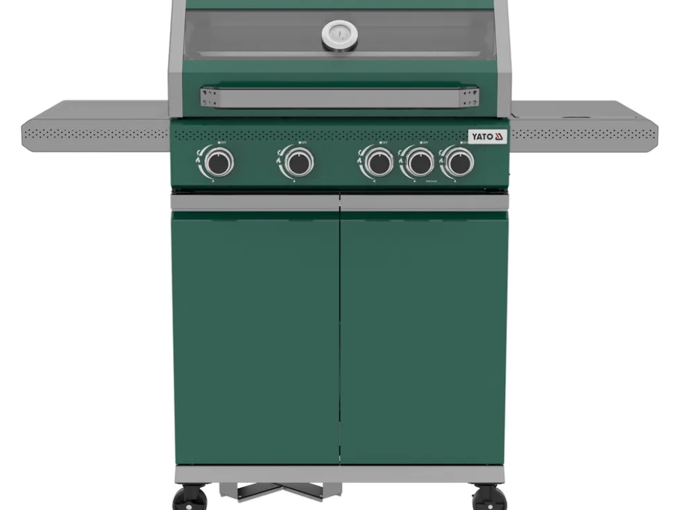 GRILL GAZOWY OKAYA 4+1, 14,2KW, Z SZYBĄ, ZIELONY