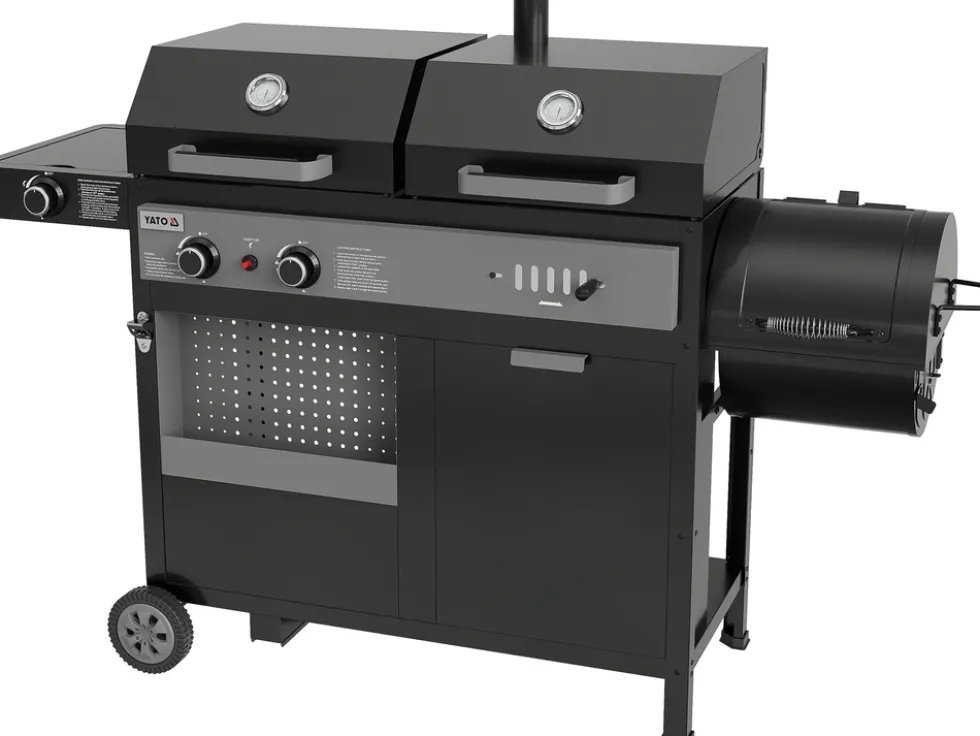 GRILL 4W1, GAZOWY + WĘGLOWY + WĘDZARNIA + PALNIK BOCZNY, 8,5KW
