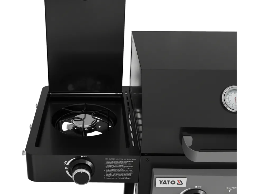 GRILL 4W1, GAZOWY + WĘGLOWY + WĘDZARNIA + PALNIK BOCZNY, 8,5KW