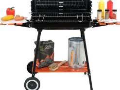 GRILL WĘGLOWY Z PÓŁKAMI, RUSZT 53X33CM