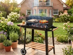 GRILL WĘGLOWY Z PÓŁKĄ BOCZNĄ, RUSZT 48X26.5CM