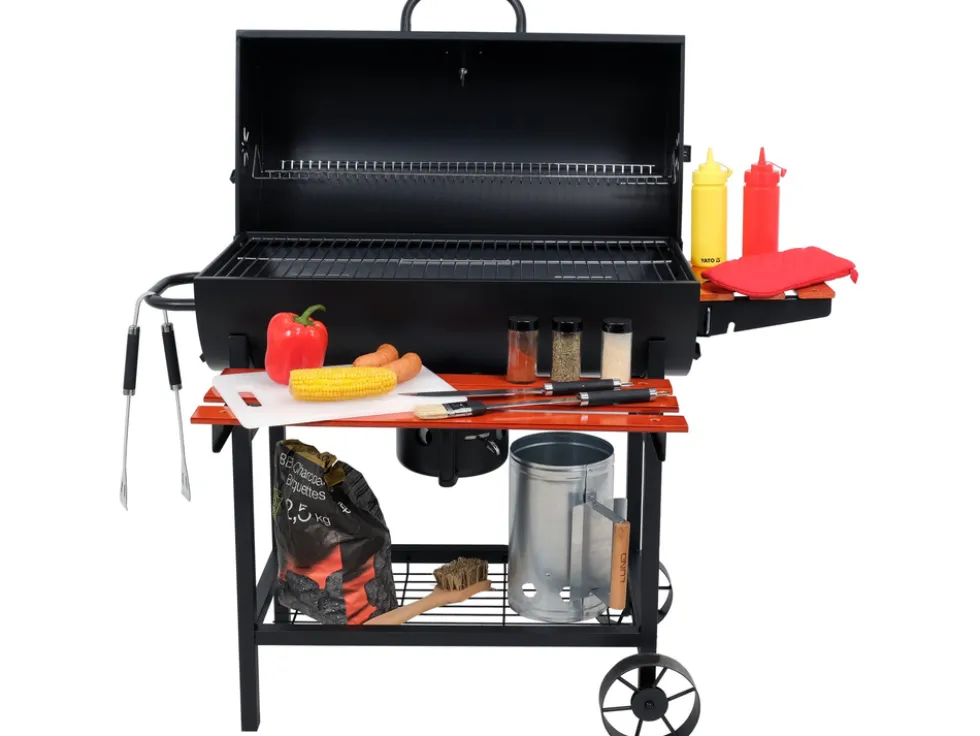GRILL WĘGLOWY Z POKRYWĄ, RUSZT 71X34,5CM