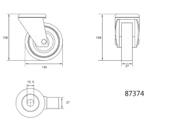 KÓŁKO SKRĘTNE 125MM Z SZARĄ GUMĄ I OTWOREM MOCUJĄCYM