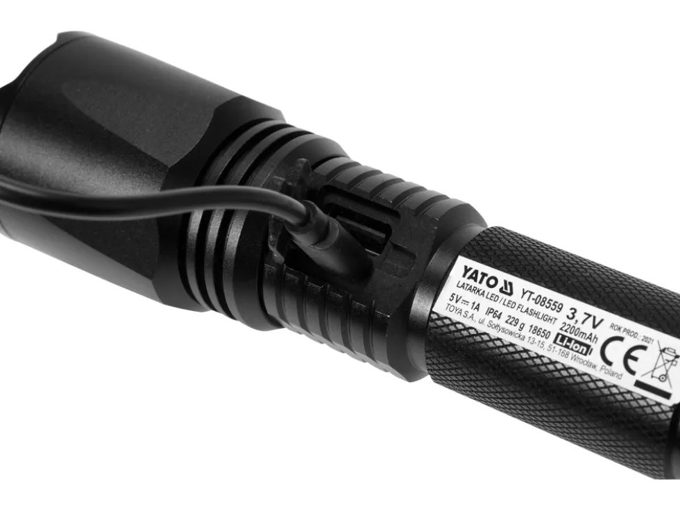 LATARKA AKUMULATOROWA 10W 900LM IP64, LI-ION 3,7V 2200MAH, ZASIĘG: 200M, POWERBANK, ZOOM