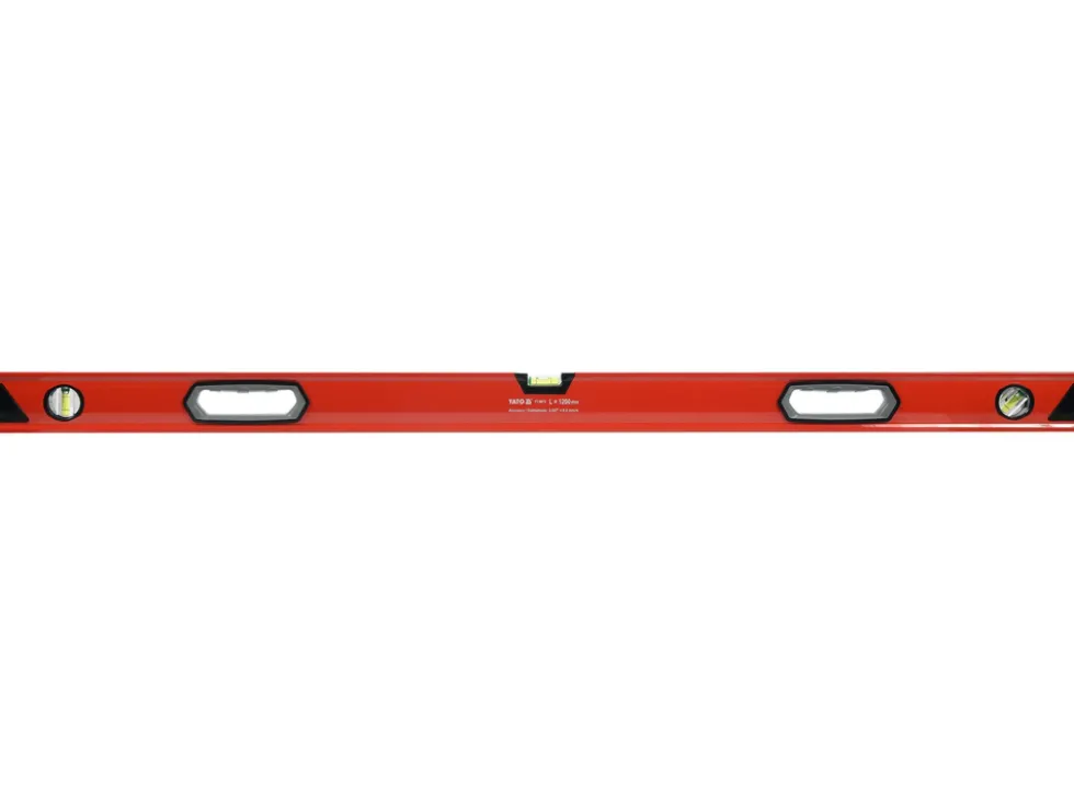 POZIOMNICA ALUMINIOWA 1200 MM, 3 LIBELLE, DWA UCHWYTY, DOKŁADNOŚĆ 0,5 MM/M