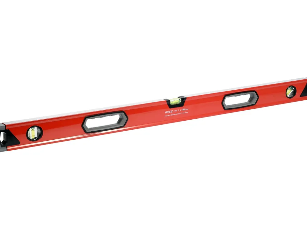 POZIOMNICA ALUMINIOWA 1000 MM, 3 LIBELLE, DWA UCHWYTY, DOKŁADNOŚĆ 0,5 MM/M