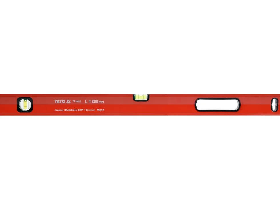 POZIOMNICA MAGNETYCZNA 800 MM, PROFIL ALUMINIOWY, LAKIEROWANY, DWIE LIBELLE, UCHWYT, DOKŁADNOŚĆ 0,5 MM/M