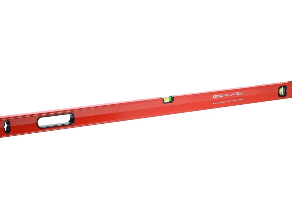 POZIOMNICA MAGNETYCZNA 1200 MM, PROFIL ALUMINIOWY, LAKIEROWANY, DWIE LIBELLE, UCHWYT, DOKŁADNOŚĆ 0,5 MM/M