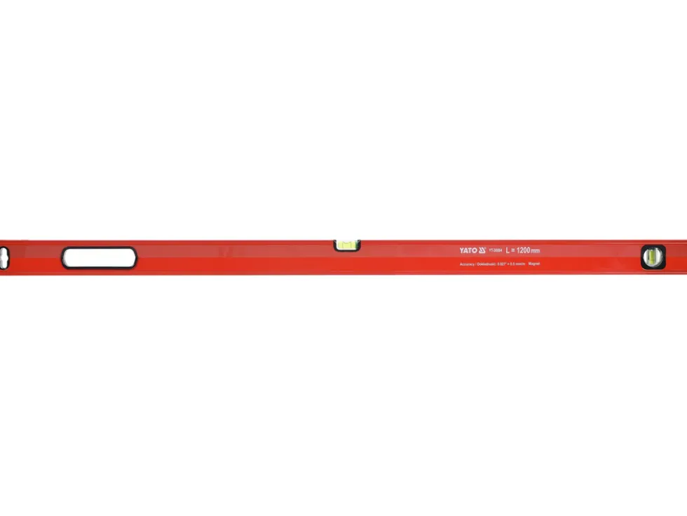 POZIOMNICA MAGNETYCZNA 1200 MM, PROFIL ALUMINIOWY, LAKIEROWANY, DWIE LIBELLE, UCHWYT, DOKŁADNOŚĆ 0,5 MM/M