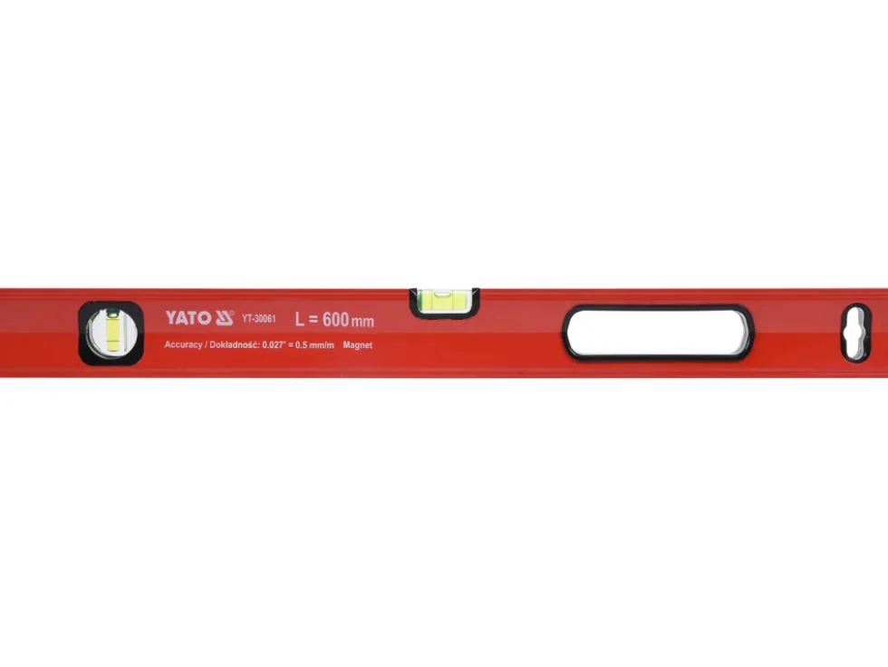POZIOMNICA MAGNETYCZNA 600 MM, PROFIL ALUMINIOWY, LAKIEROWANY, DWIE LIBELLE, UCHWYT, DOKŁADNOŚĆ 0,5 MM/M