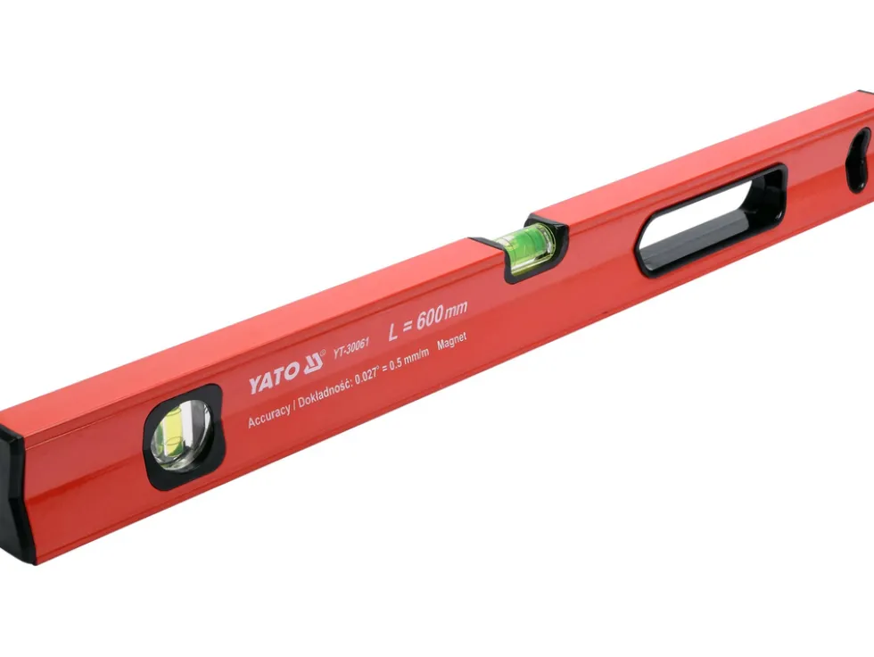 POZIOMNICA MAGNETYCZNA 600 MM, PROFIL ALUMINIOWY, LAKIEROWANY, DWIE LIBELLE, UCHWYT, DOKŁADNOŚĆ 0,5 MM/M