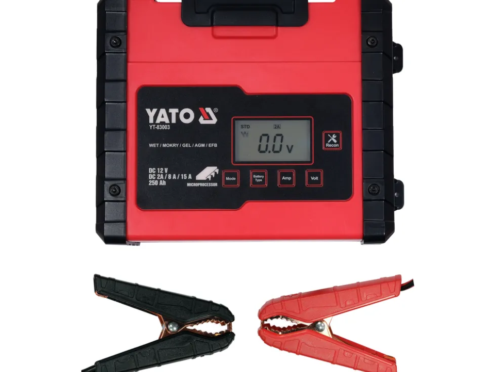 PROSTOWNIK ELEKTRONICZNY Z WYŚWIETLACZEM LCD. ZAKRES 12V/2A/8A/15A