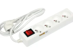 PRZEDŁUŻACZ ELEKTRYCZNY, BIAŁY, 4 GNIAZDA Z UZIEMIENIEM, 1,5M Z WYŁĄCZNIKIEM