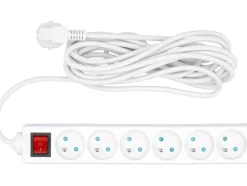 PRZEDŁUŻACZ ELEKTRYCZNY, BIAŁY, 6 GNIAZD Z UZIEMIENIEM, 5M Z WYŁĄCZNIKIEM