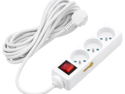 PRZEDŁUŻACZ ELEKTRYCZNY, BIAŁY, 3 GNIAZDA Z UZIEMIENIEM, 5M Z WYŁĄCZNIKIEM