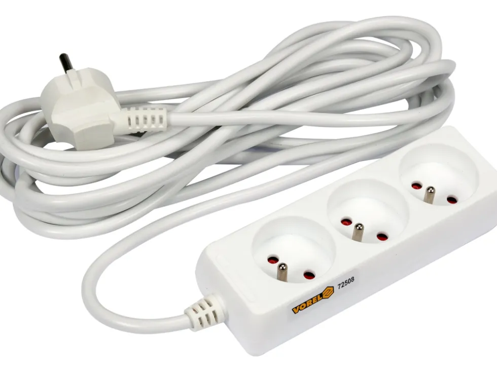 PRZEDŁUŻACZ ELEKTRYCZNY, BIAŁY, 3 GNIAZDA Z UZIEMIENIEM, 5M