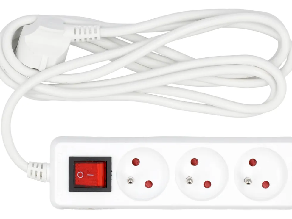 PRZEDŁUŻACZ ELEKTRYCZNY, BIAŁY 3 GNIAZDA Z UZIEMIENIEM, 3 M Z WYŁĄCZNIKIEM
