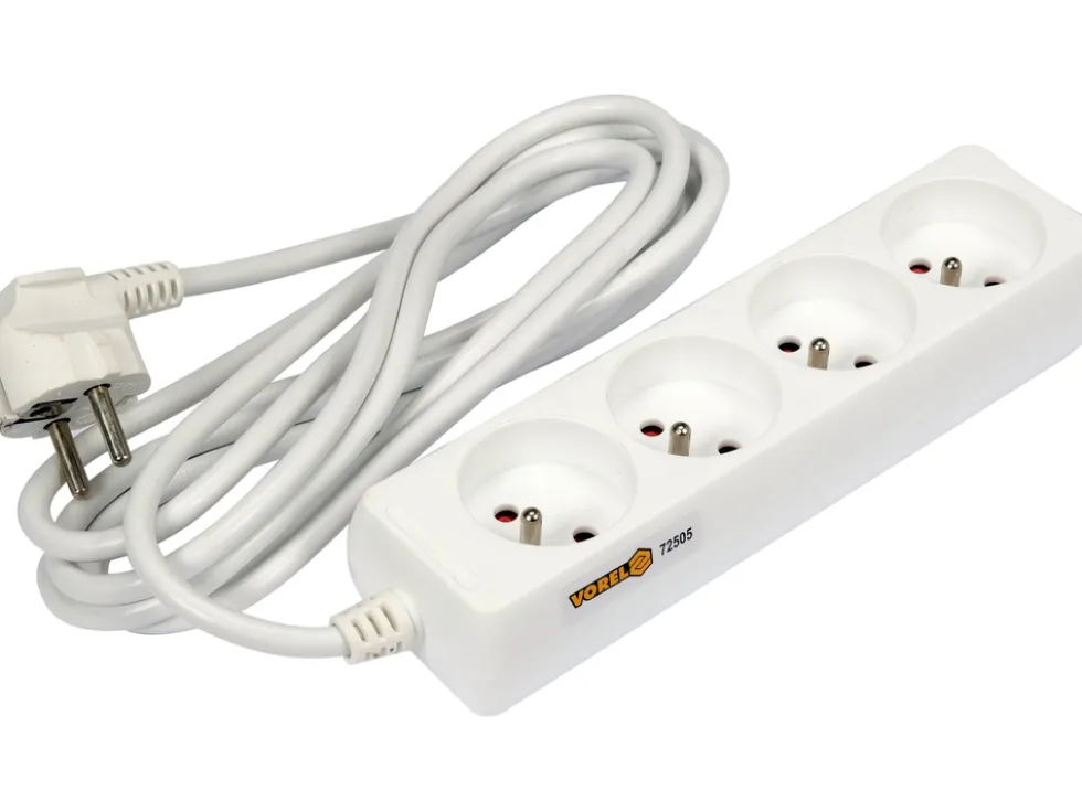 PRZEDŁUŻACZ ELEKTRYCZNY, BIAŁY, 4 GNIAZDA Z UZIEMIENIEM, 3M