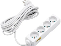PRZEDŁUŻACZ ELEKTRYCZNY, BIAŁY, 4 GNIAZDA Z UZIEMIENIEM, 5M