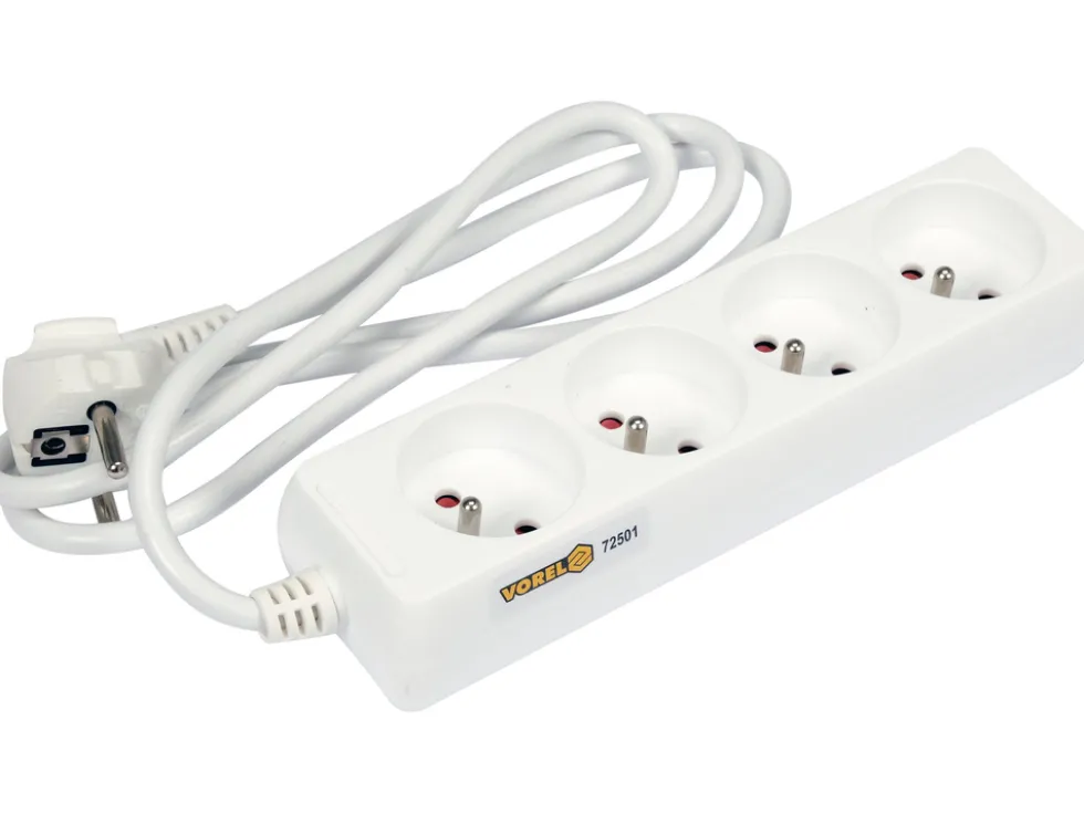 PRZEDŁUŻACZ ELEKTRYCZNY, BIAŁY, 4 GNIAZDA Z UZIEMIENIEM, 1,5 M