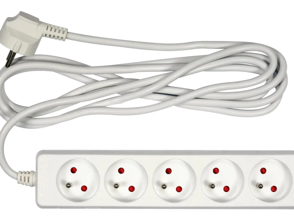 PRZEDŁUŻACZ ELEKTRYCZNY, BIAŁY, 5 GNIAZD Z UZIEMIENIEM, 3M
