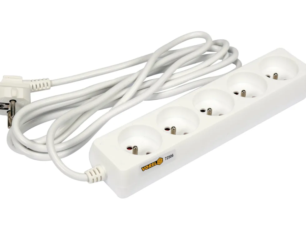PRZEDŁUŻACZ ELEKTRYCZNY, BIAŁY, 5 GNIAZD Z UZIEMIENIEM, 3M