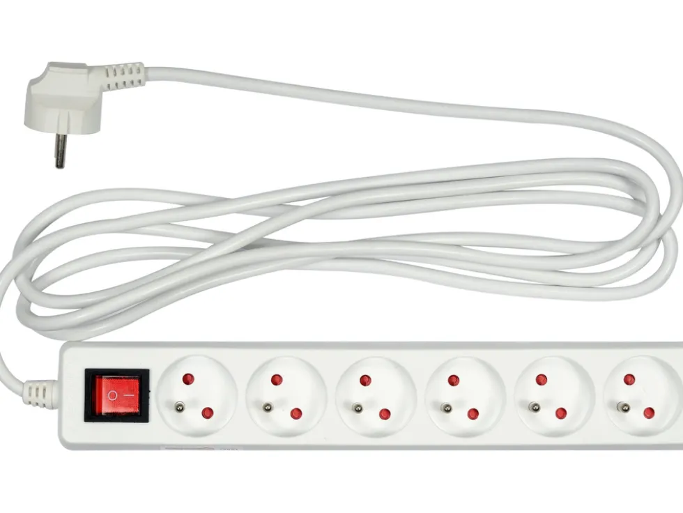 PRZEDŁUŻACZ ELEKTRYCZNY, BIAŁY, 6 GNIAZD Z UZIEMIENIEM, 3M Z WYŁĄCZNIKIEM