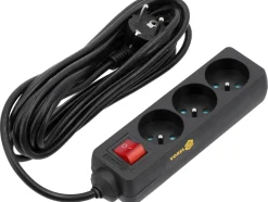 PRZEDŁUŻACZ ELEKTRYCZNY, BLACK, 3 GNIAZDA Z UZIEMIENIEM, 5M Z WYŁĄCZNIKIEM