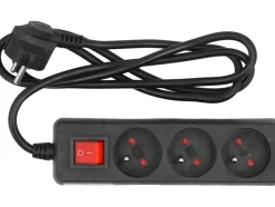 PRZEDŁUŻACZ ELEKTRYCZNY, CZARNY, 3 GNIAZDA Z UZIEMIENIEM, 1,5M Z WYŁĄCZNIKIEM.