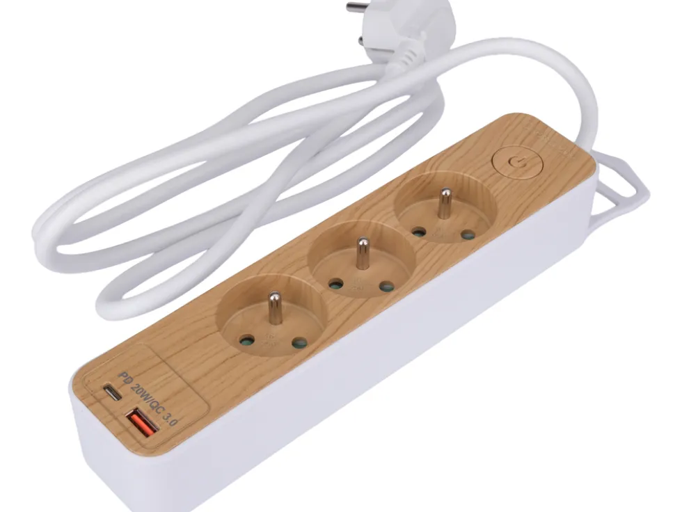 PRZEDŁUŻACZ Z USB LISTWA ZASILAJĄCA 3 GNIAZDA Z/U 1,4M IMITACJA DREWNA