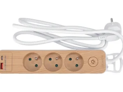 PRZEDŁUŻACZ Z USB LISTWA ZASILAJĄCA 3 GNIAZDA Z/U 1,4M IMITACJA DREWNA