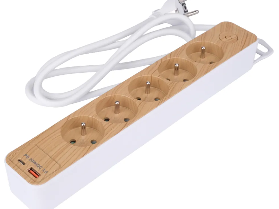 PRZEDŁUŻACZ Z USB LISTWA ZASILAJĄCA 5 GNIAZD Z/U 1,4M IMITACJA DREWNA