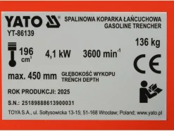SPALINOWA KOPARKA ŁAŃCUCHOWA GŁĘBOKOŚĆ 450MM, POJ. SILNIKA 196 CM3