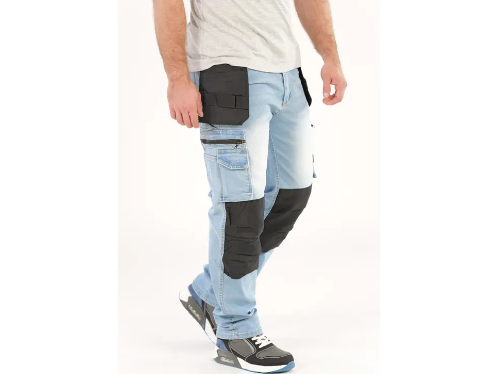 SPODNIE ROBOCZE MONTERSKIE STRETCH JEANS LIGHT BLUE ROZM. XL