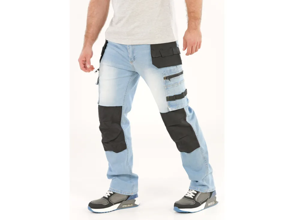 SPODNIE ROBOCZE MONTERSKIE STRETCH JEANS LIGHT BLUE ROZM. M