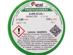 SPOIWO, DRUT LUTOWNICZY BEZOŁOWIOWY Z TOPNIKIEM NA SZPULI 1,0MM, 250G, SN99,3CU0,7