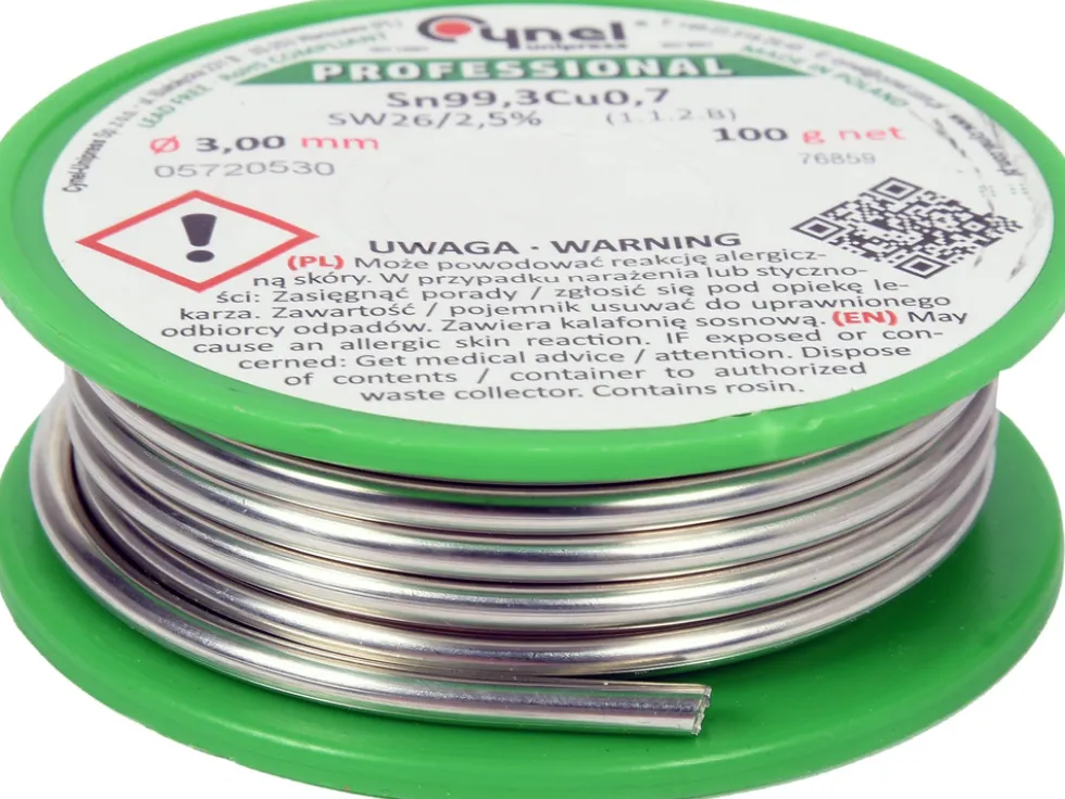 SPOIWO, DRUT LUTOWNICZY BEZOŁOWIOWY Z TOPNIKIEM NA SZPULI 3,0MM, 100G, SN99,3CU0,7