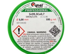 SPOIWO, DRUT LUTOWNICZY BEZOŁOWIOWY Z TOPNIKIEM NA SZPULI 3,0MM, 100G, SN99,3CU0,7