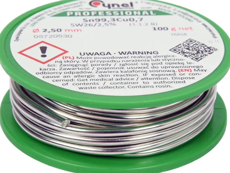 SPOIWO, DRUT LUTOWNICZY BEZOŁOWIOWY Z TOPNIKIEM NA SZPULI 2,5MM, 100G, SN99,3CU0,7