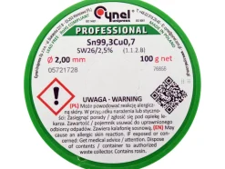 SPOIWO, DRUT LUTOWNICZY BEZOŁOWIOWY Z TOPNIKIEM NA SZPULI 2,0MM, 100G, SN99,3CU0,7
