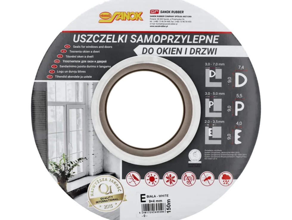 USZCZELKA DO OKIEN I DRZWI, EPDM, TYP E, BIAŁA, 150M